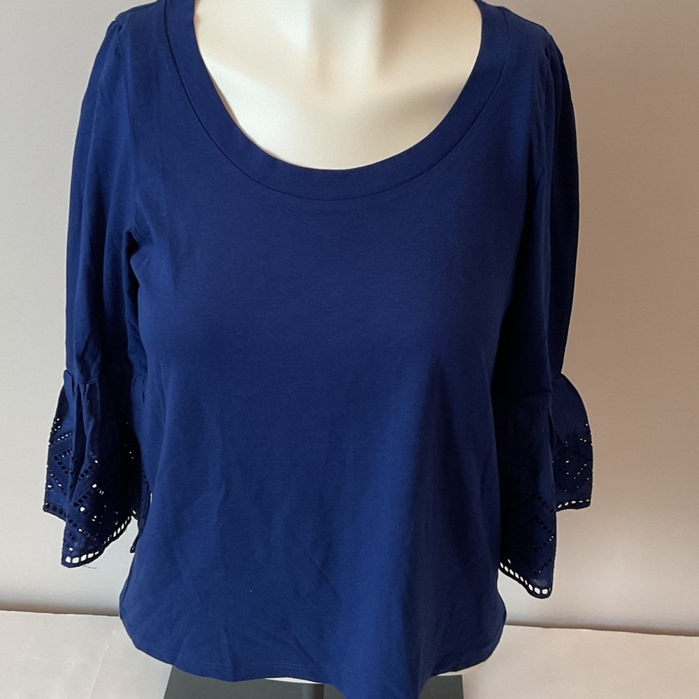 Knit Top With Eyelet Ruffle Sleeves - Picture 2 of 8